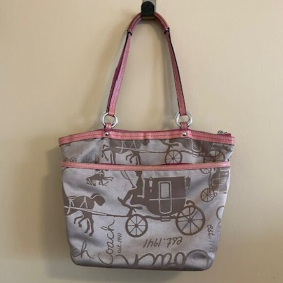 Coach Satin Bag with Pink Strap and Trim - Picture 1 of 10